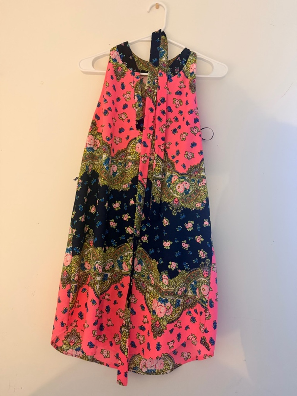 Sage Pink and Navy Floral Halter Mini Dress